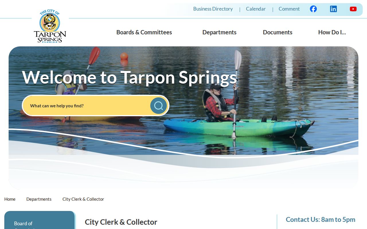Tarpon Springs City Clerk and Collector public records page