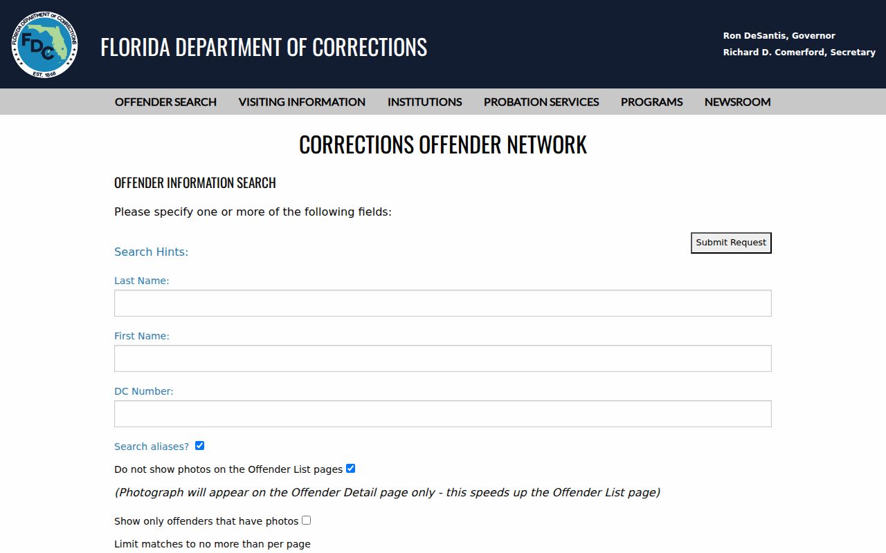 Florida Department of Corrections official offender search