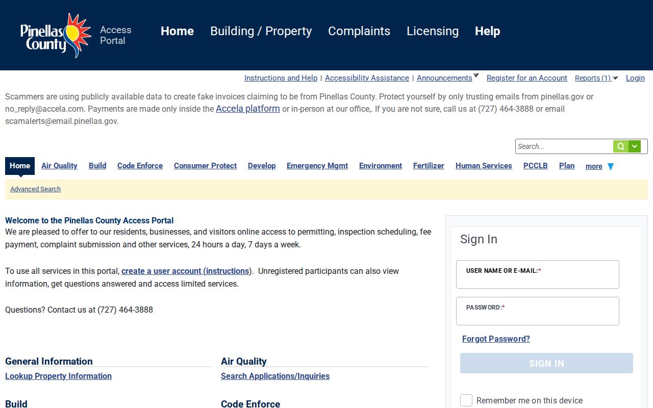 Pinellas permit portal for address records near Tarpon Springs