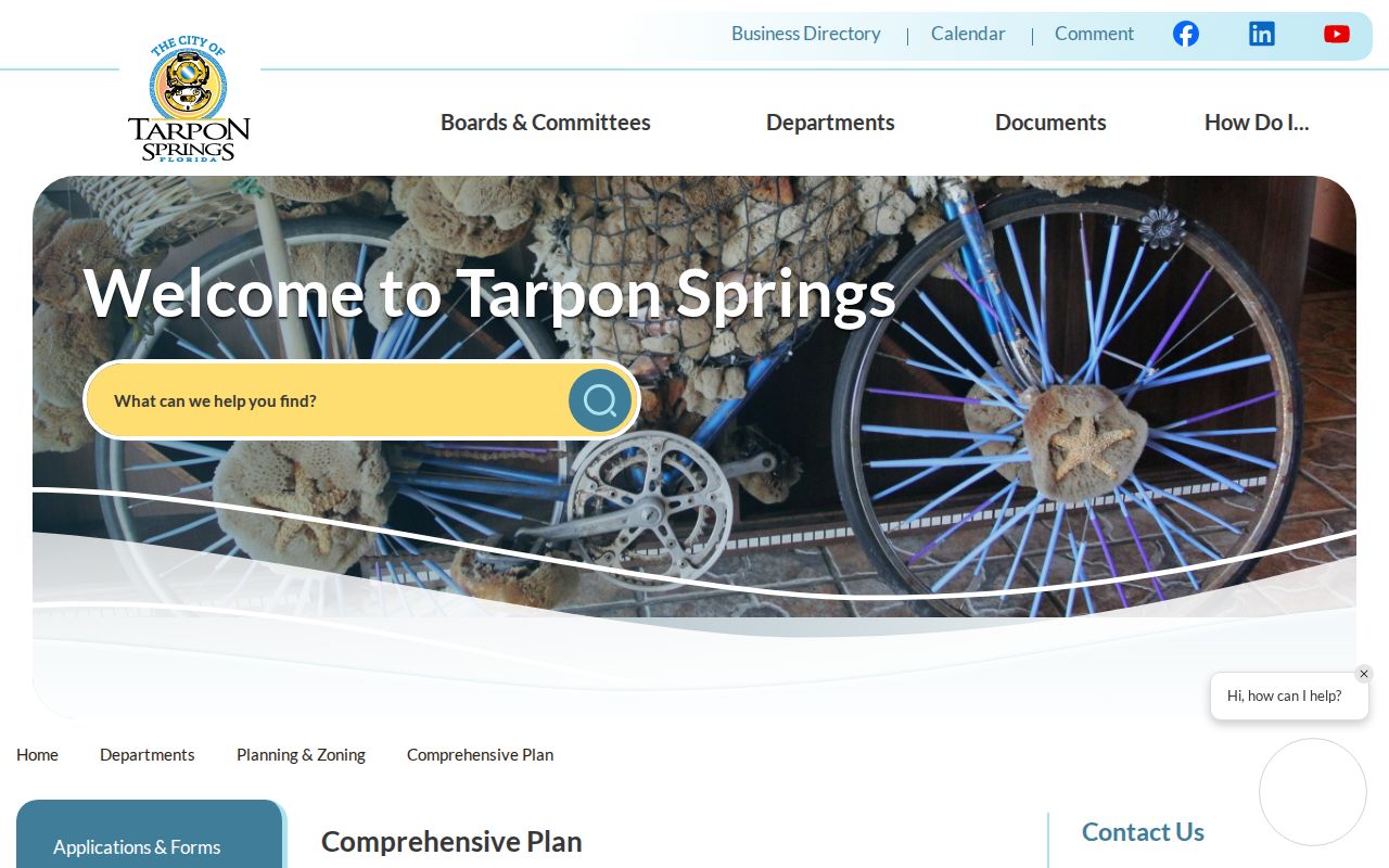Tarpon Springs comprehensive plan page with municipal map resources