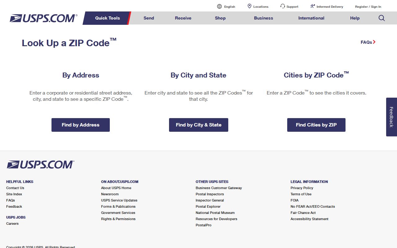 USPS official ZIP code lookup for an address or city